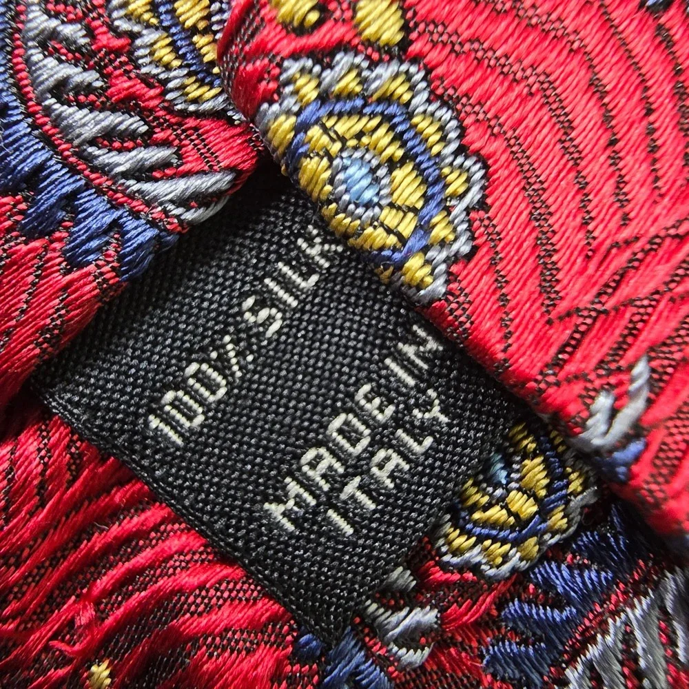 Jos. A. Bank Repp Silk Neck Tie Mens Red Swirl Medallion Signature Italy Work